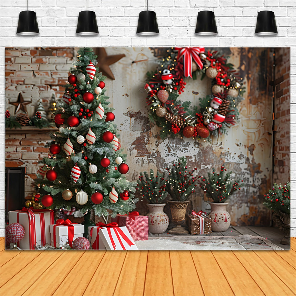 Christmas Cozy Brick Wall Ornaments Backdrop RR7-678