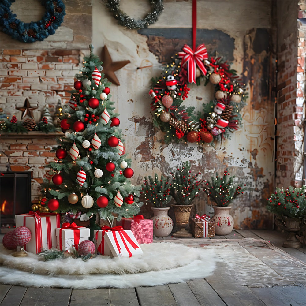 Christmas Cozy Brick Wall Ornaments Backdrop RR7-678