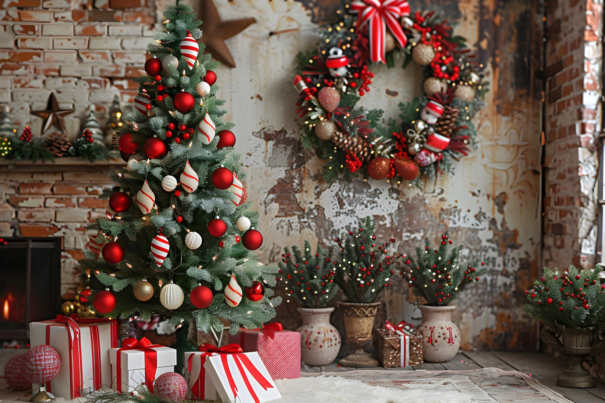 Christmas Cozy Brick Wall Ornaments Backdrop RR7-678