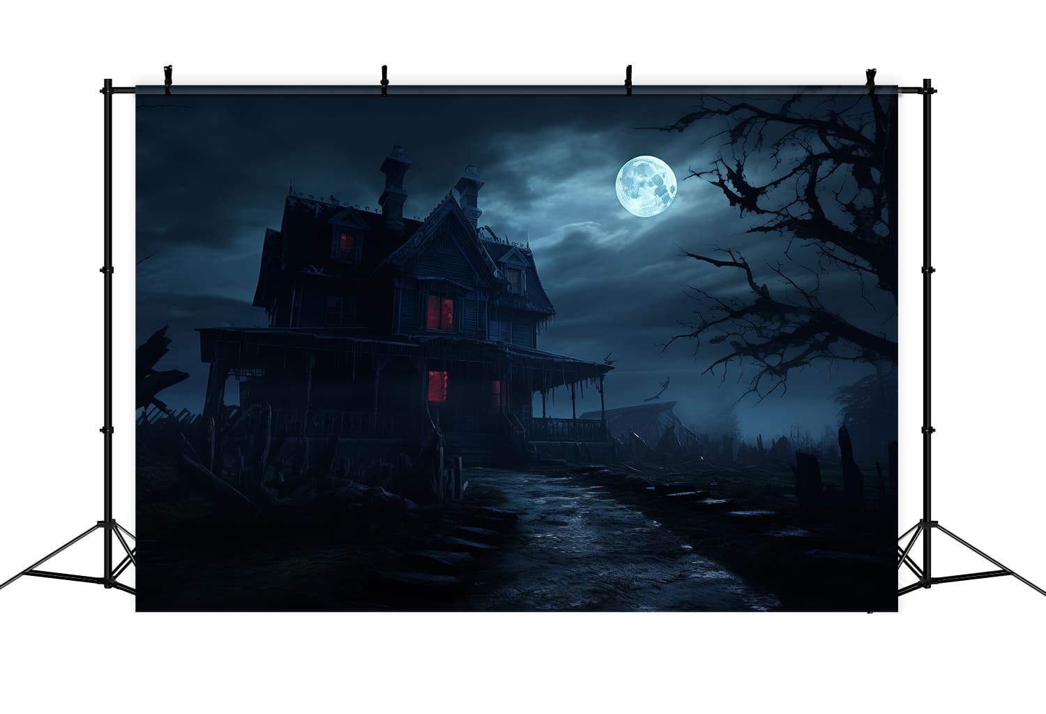 Halloween Night Scary House Photography Backdrop RR7-68