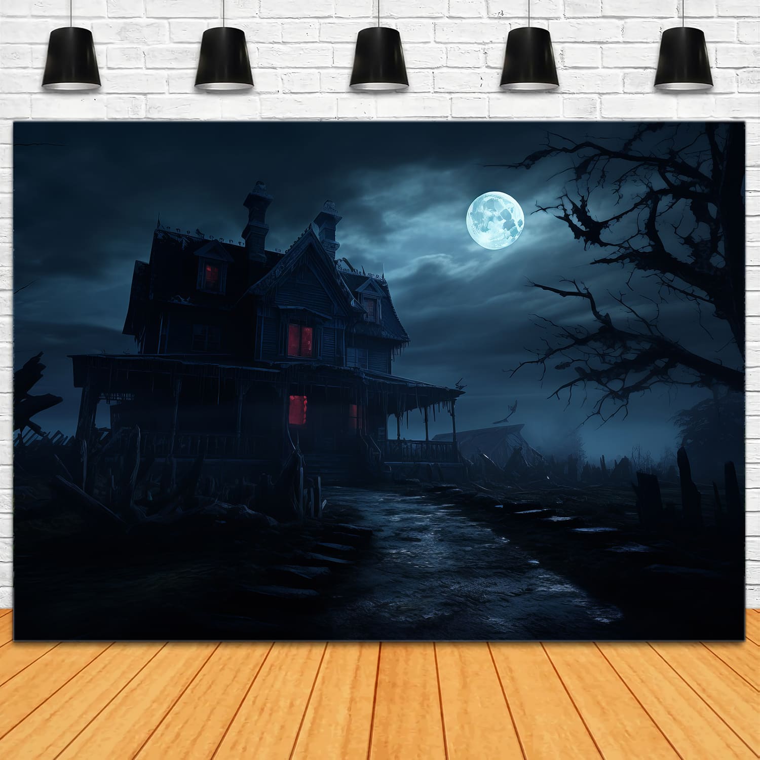 Halloween Night Scary House Photography Backdrop RR7-68