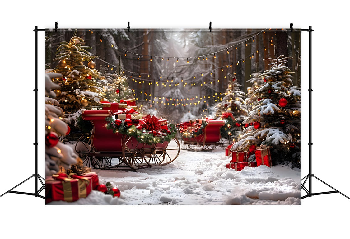 Christmas Sleighs Lights Snowy Forest Backdrop RR7-680