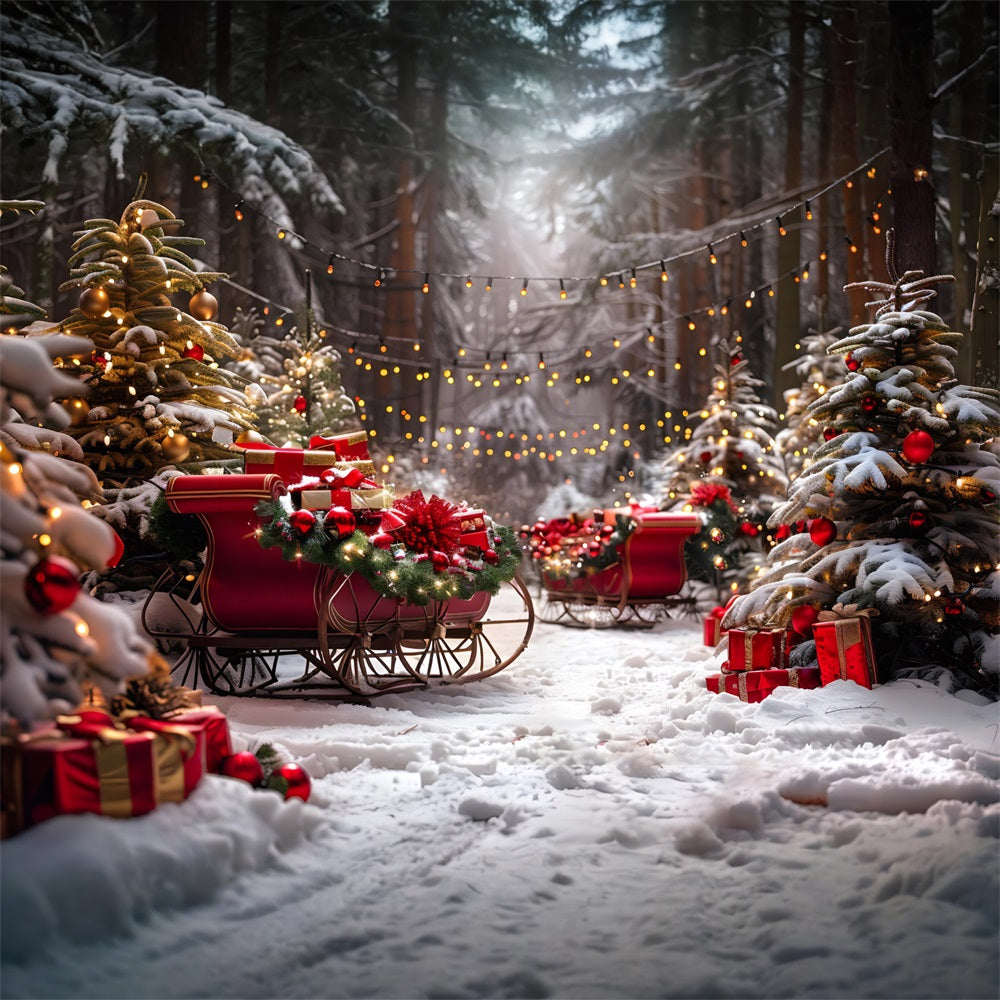 Christmas Sleighs Lights Snowy Forest Backdrop RR7-680