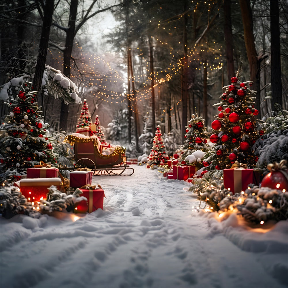 Christmas Shop Stalls Snowy Night Forest Backdrop RR7-681