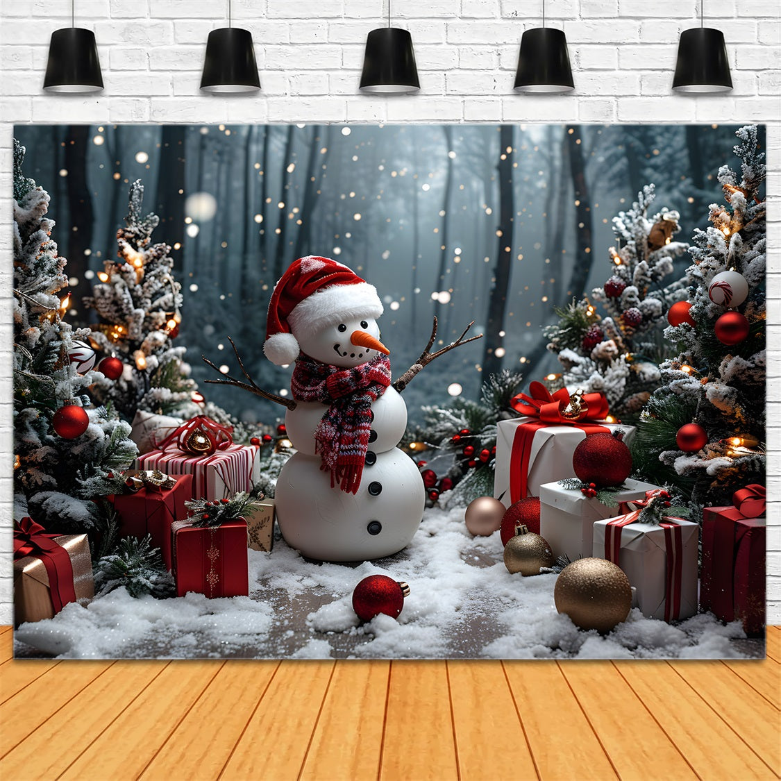 Christmas Snowman Gifts Trees Backdrop RR7-684