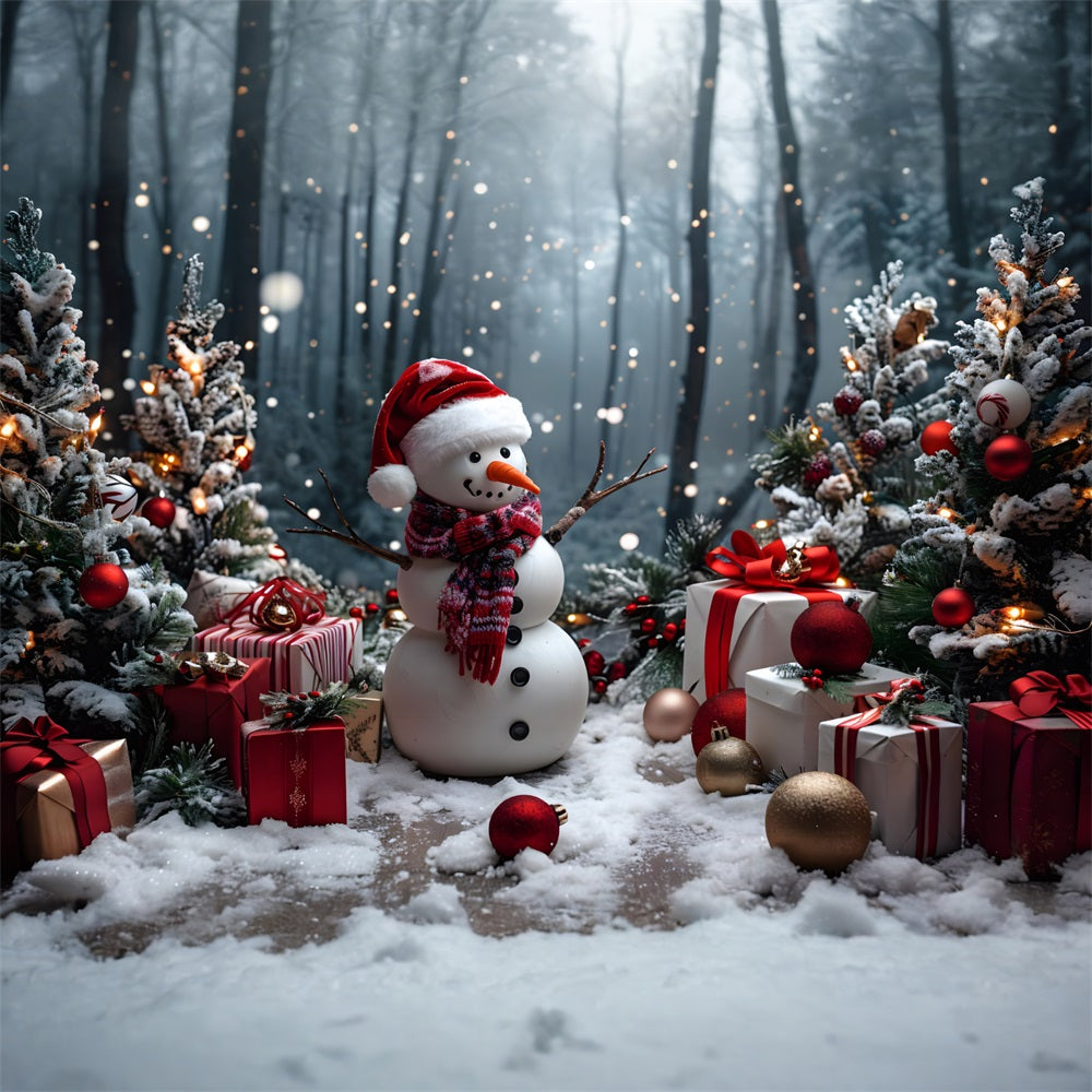 Christmas Snowman Gifts Trees Backdrop RR7-684