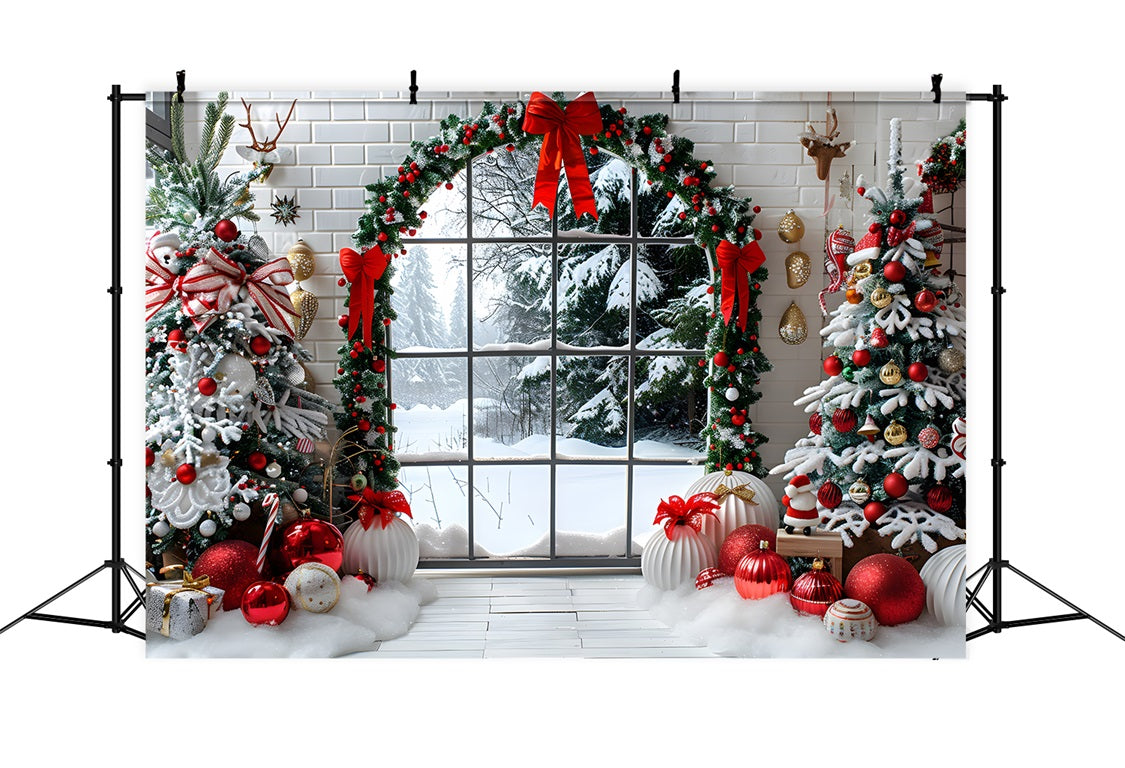 Christmas Cozy Window View Trees Backdrop RR7-686