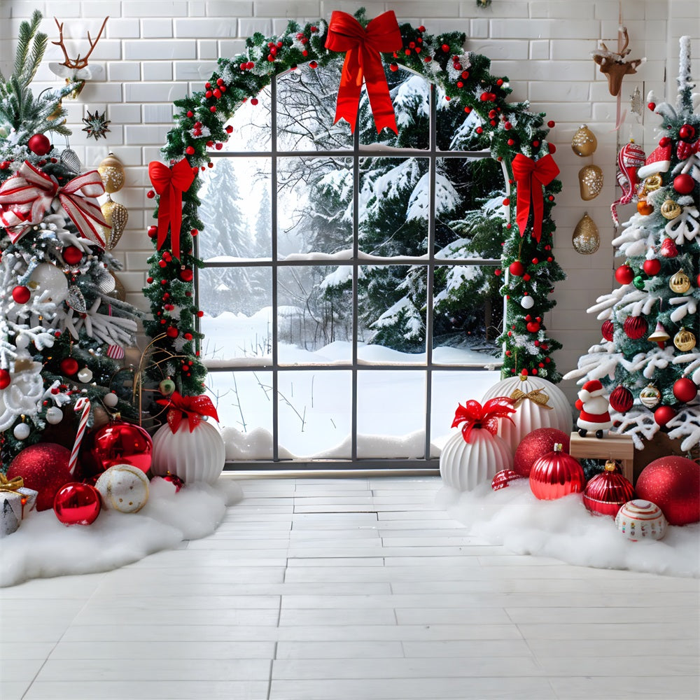 Christmas Cozy Window View Trees Backdrop RR7-686