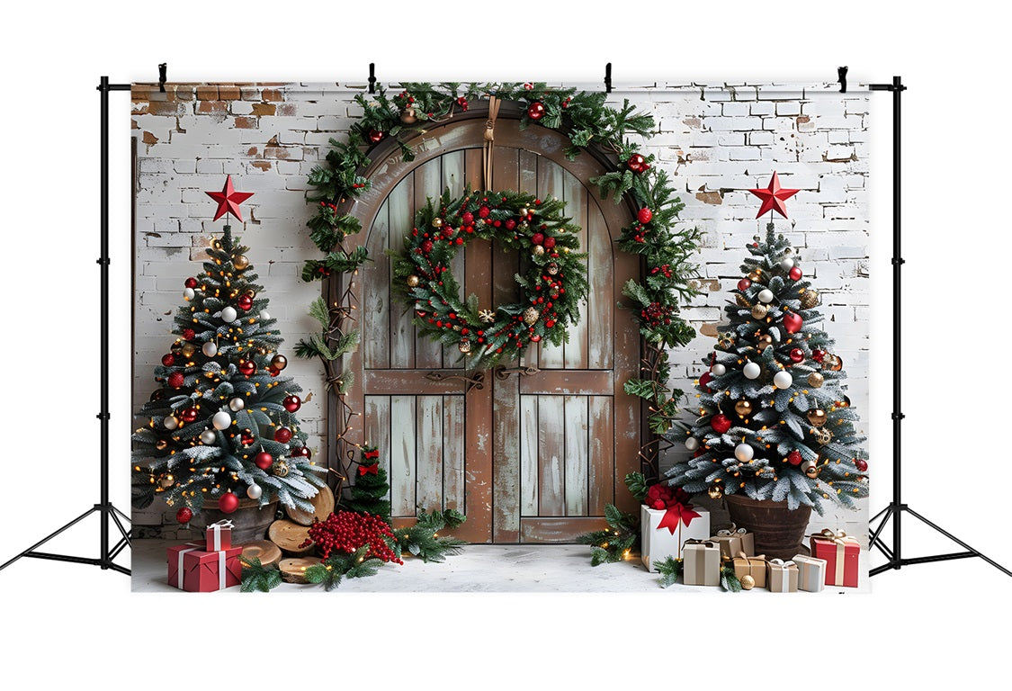 Christmas Trees Rustic Arched Door Backdrop RR7-688