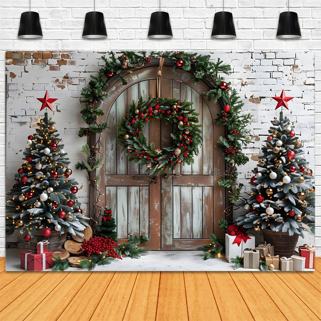 Christmas Trees Rustic Arched Door Backdrop RR7-688