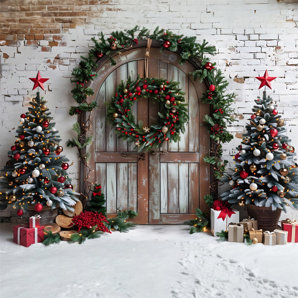 Christmas Trees Rustic Arched Door Backdrop RR7-688