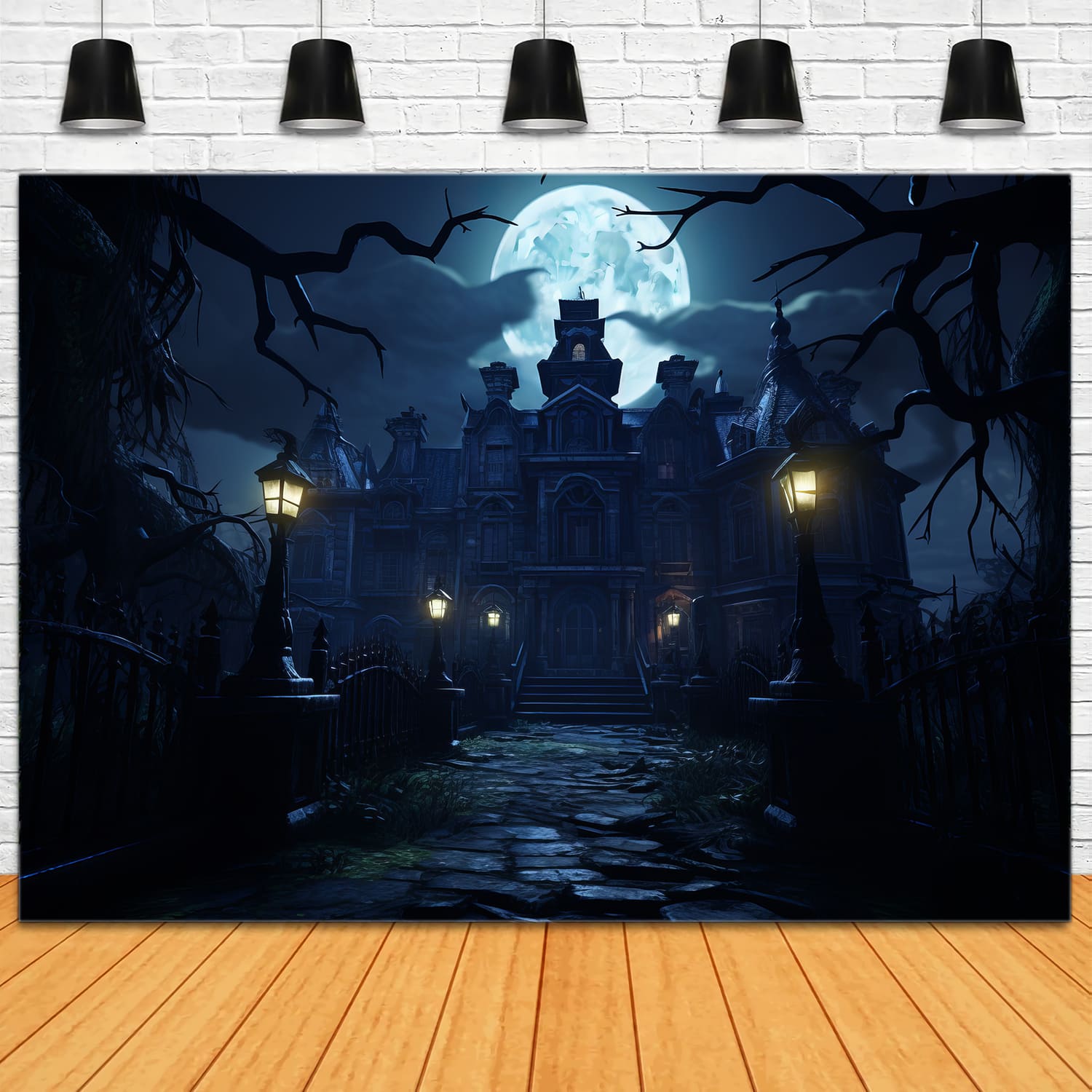 Halloween Spooky Mansion Full Moon Backdrop RR7-69