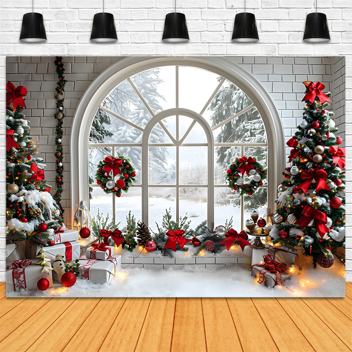 Christmas Arched Window Decorations Backdrop RR7-690