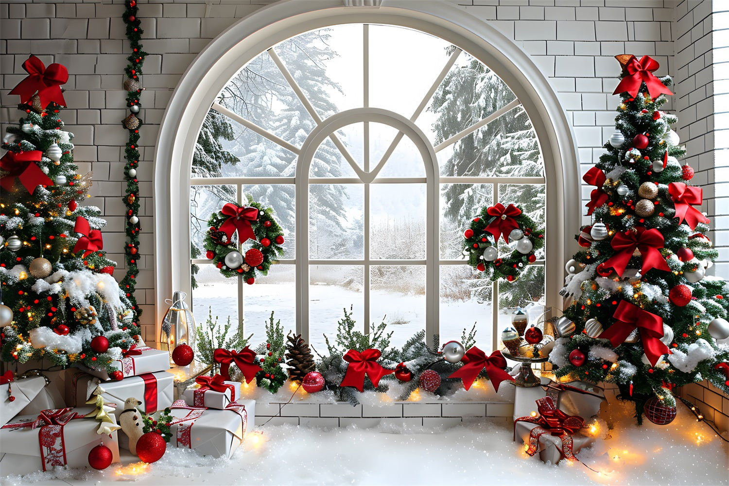 Christmas Arched Window Decorations Backdrop RR7-690