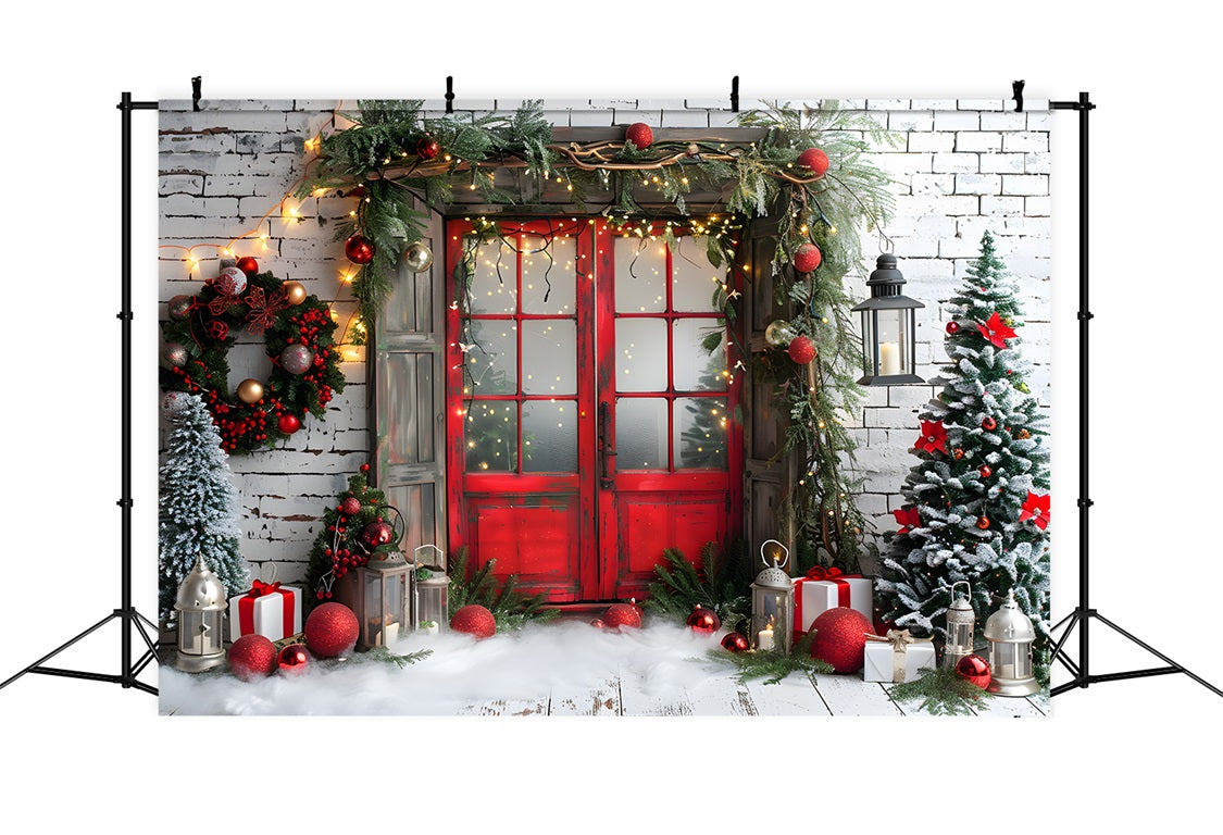 Christmas Rustic Red Door Backdrop RR7-691