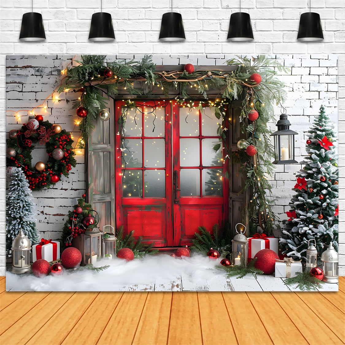 Christmas Rustic Red Door Backdrop RR7-691