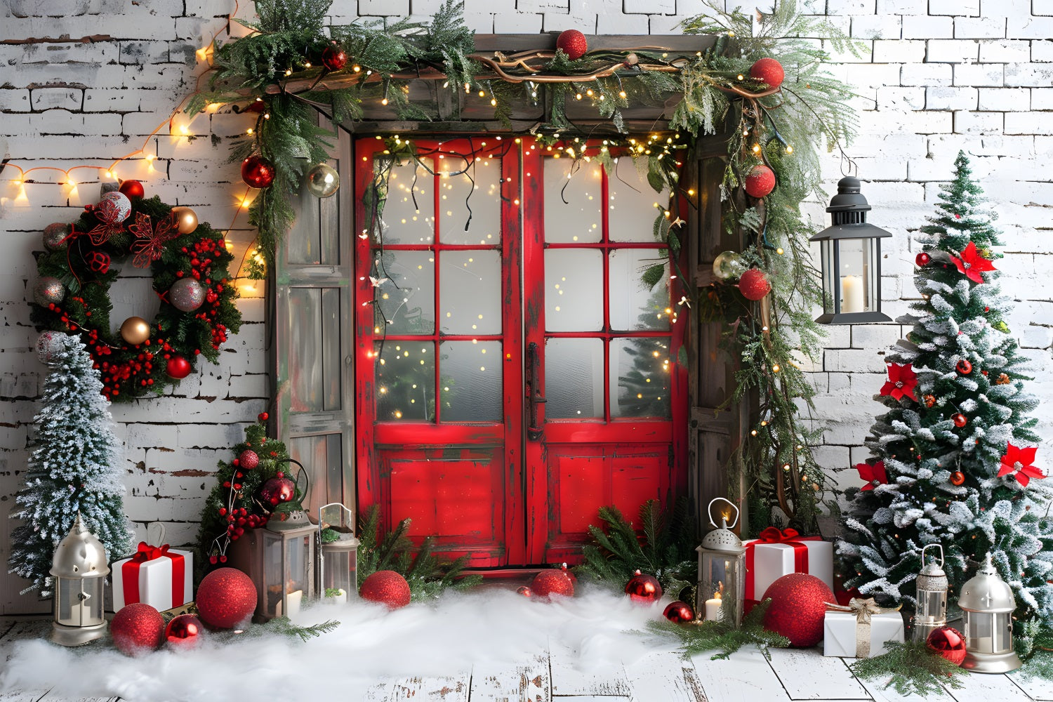 Christmas Rustic Red Door Backdrop RR7-691