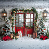 Christmas Snowy Red Door Garland Backdrop RR7-692