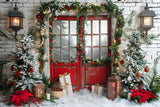 Christmas Snowy Red Door Garland Backdrop RR7-692