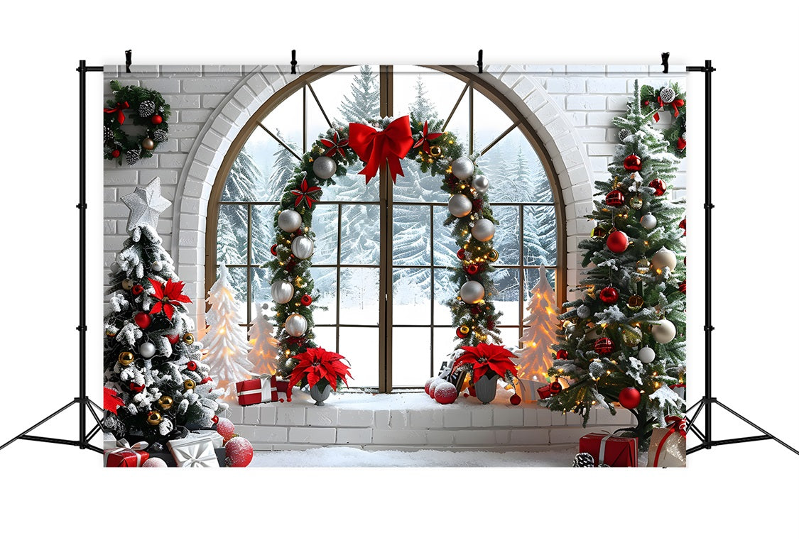 Christmas Window Snowy Forest View Backdrop RR7-693