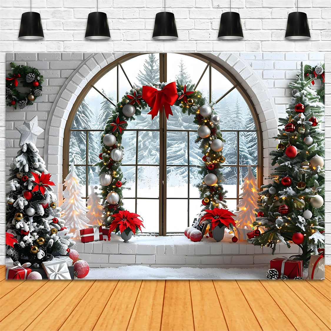 Christmas Window Snowy Forest View Backdrop RR7-693