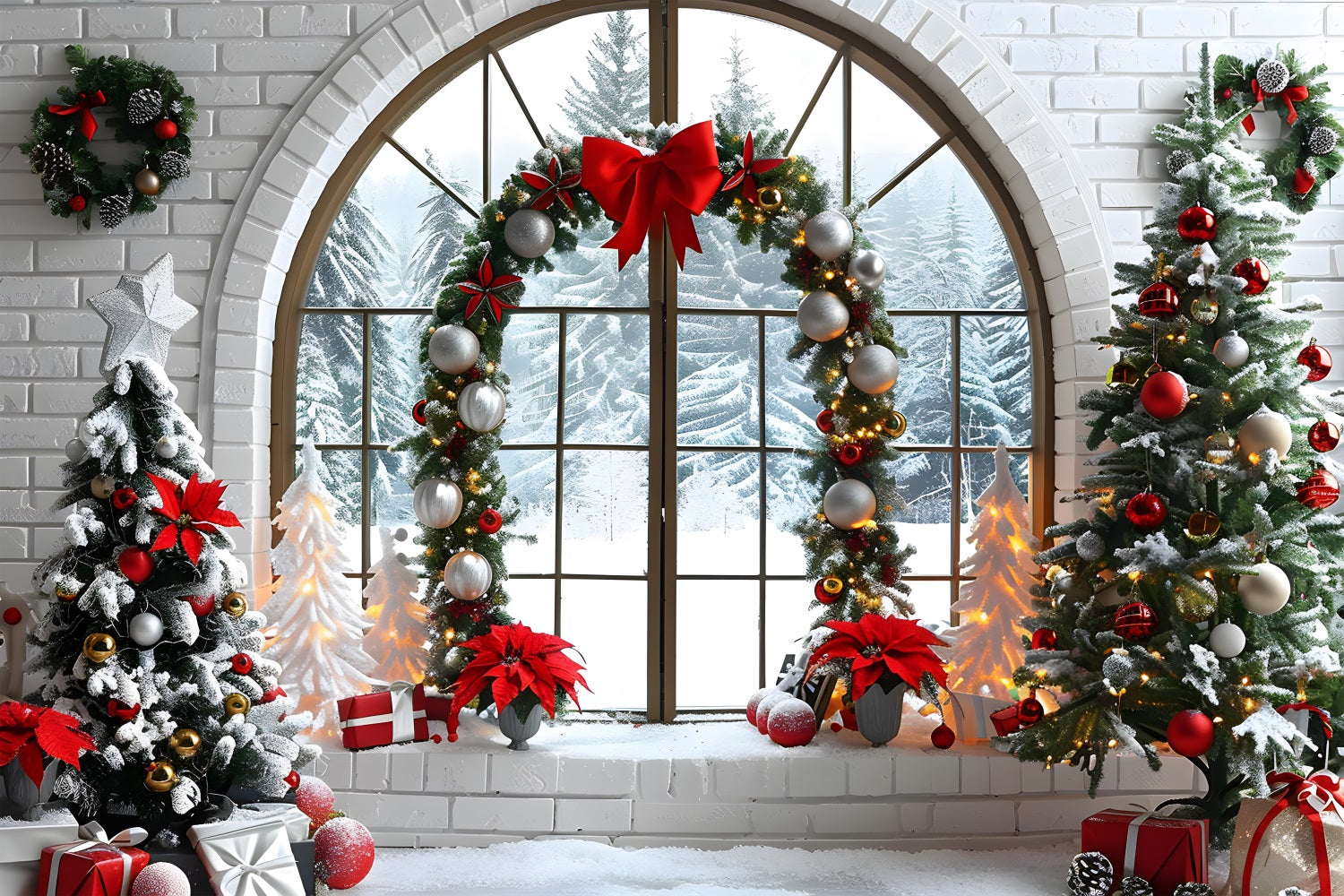 Christmas Window Snowy Forest View Backdrop RR7-693