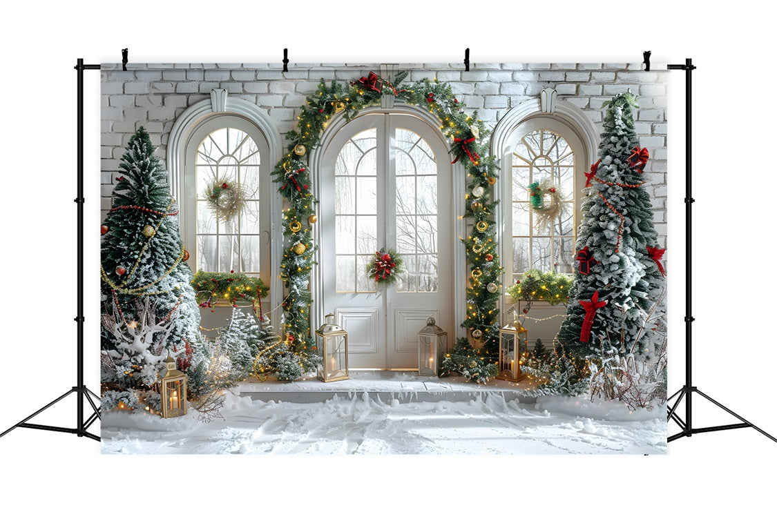 Christmas Arched Doorway Snowy Decor Backdrop RR7-694