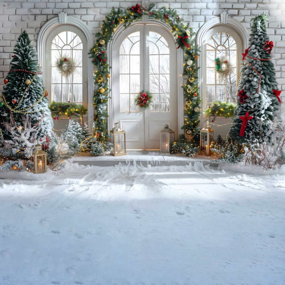 Christmas Arched Doorway Snowy Decor Backdrop RR7-694