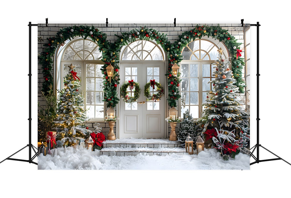 Christmas Arched Doorway Wreaths Trees Backdrop RR7-695