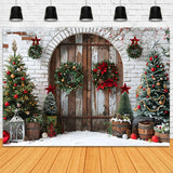 Christmas Rustic Wooden Door Wreaths Backdrop RR7-697