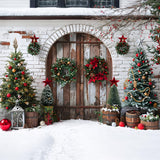 Christmas Rustic Wooden Door Wreaths Backdrop RR7-697