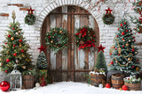 Christmas Rustic Wooden Door Wreaths Backdrop RR7-697