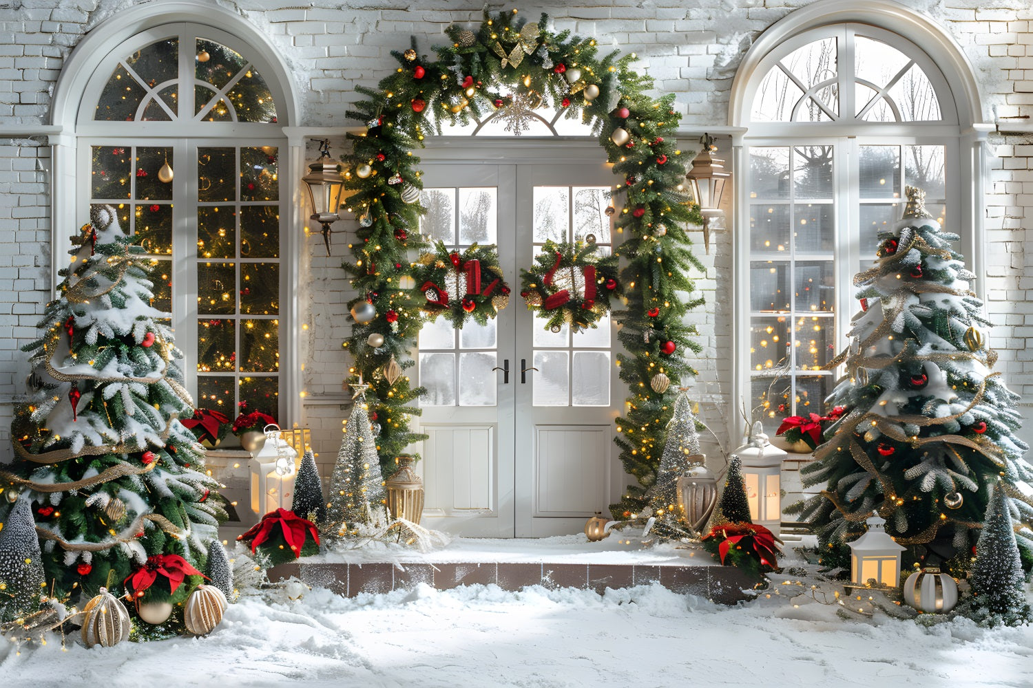 Christmas Elegant Arched Doorway Wreath Backdrop RR7-698