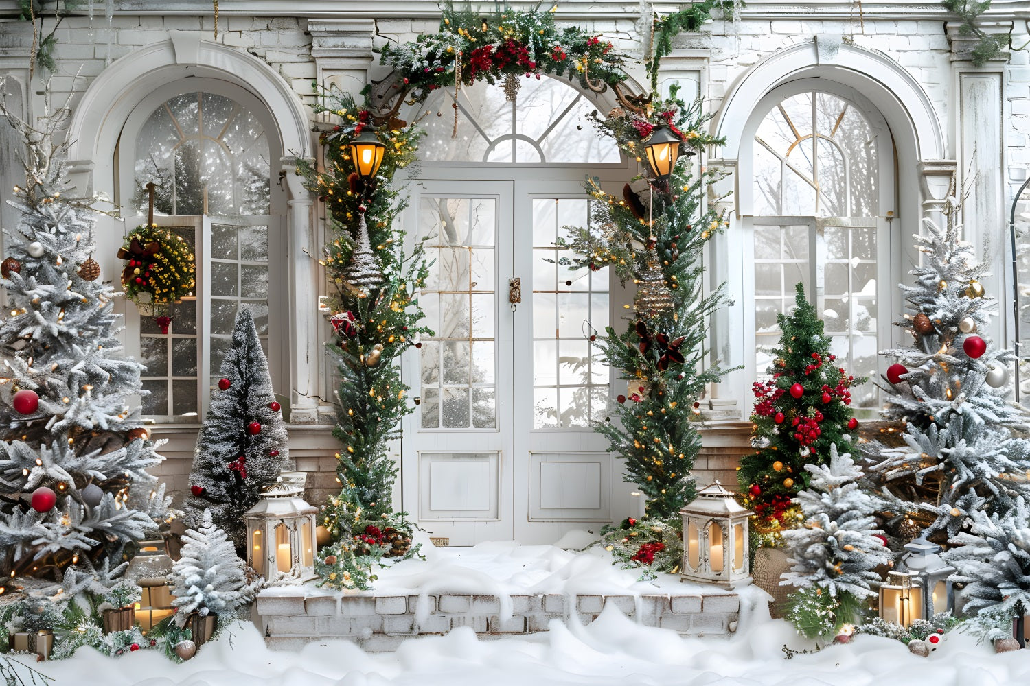 Christmas Grand Arched Entrance Wreath Backdrop RR7-699