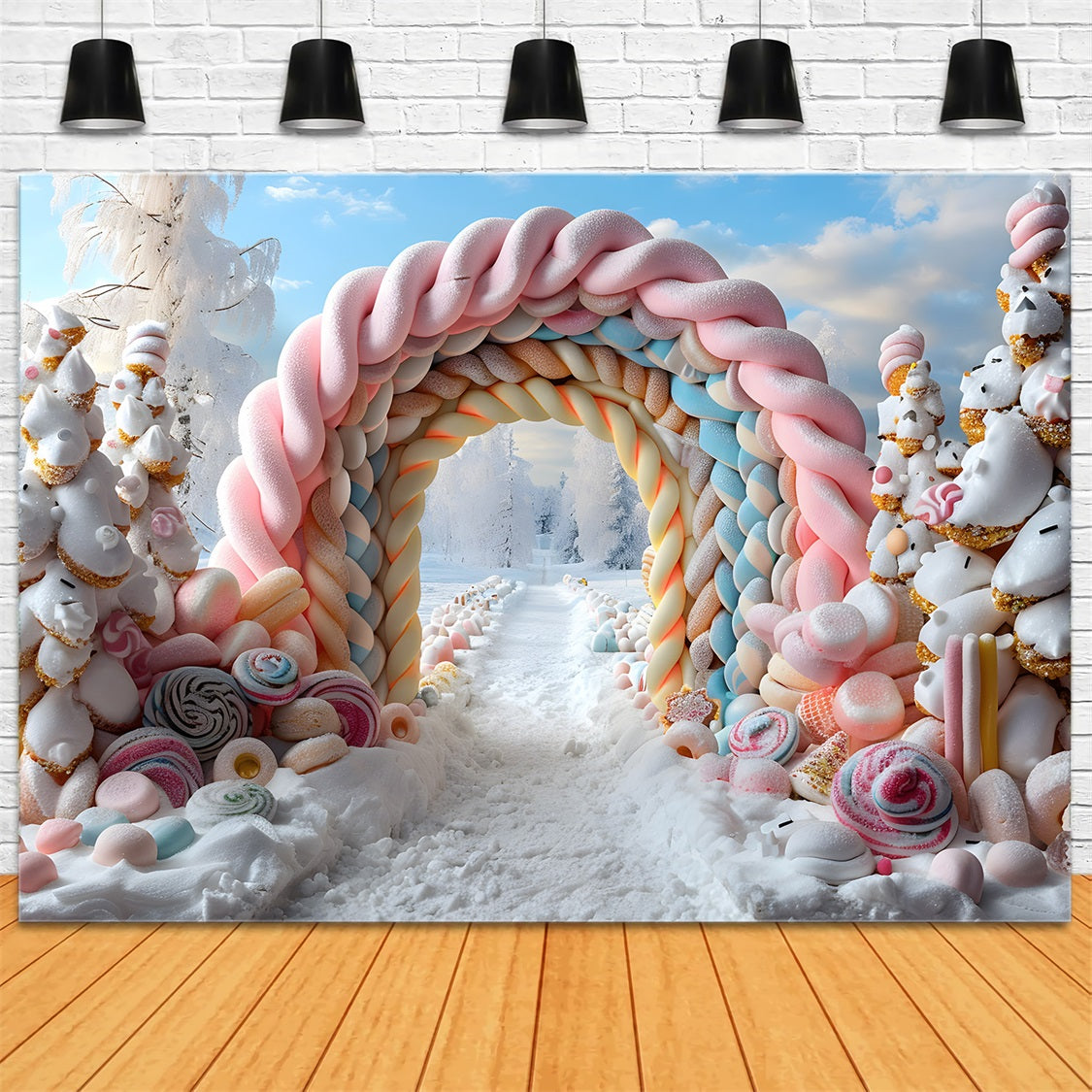 Christmas Elegant Snowy Entrance Lantern Backdrop RR7-701