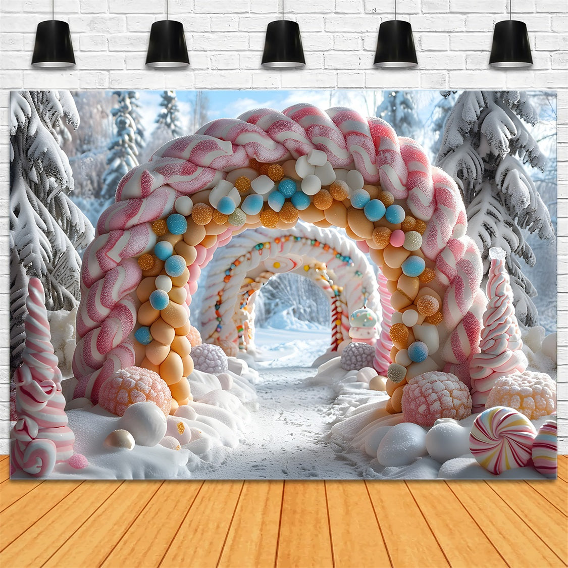 Christmas Arched Doorway Snowy Decor Backdrop RR7-702