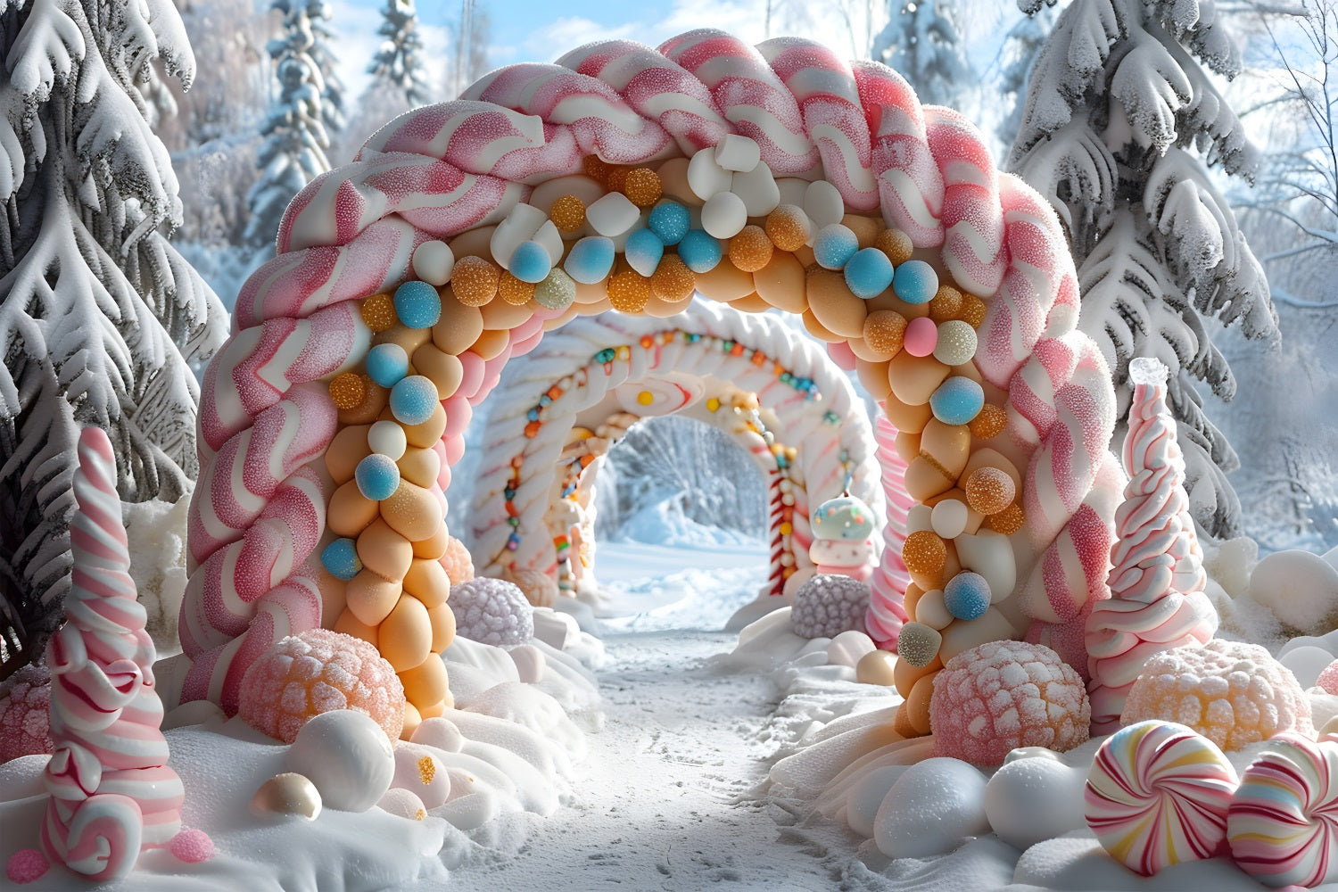 Christmas Arched Doorway Snowy Decor Backdrop RR7-702