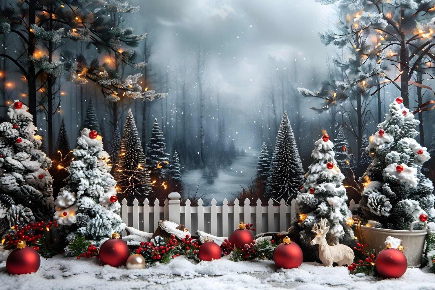 Christmas Enchanted Winter Forest Scene Backdrop RR7-704