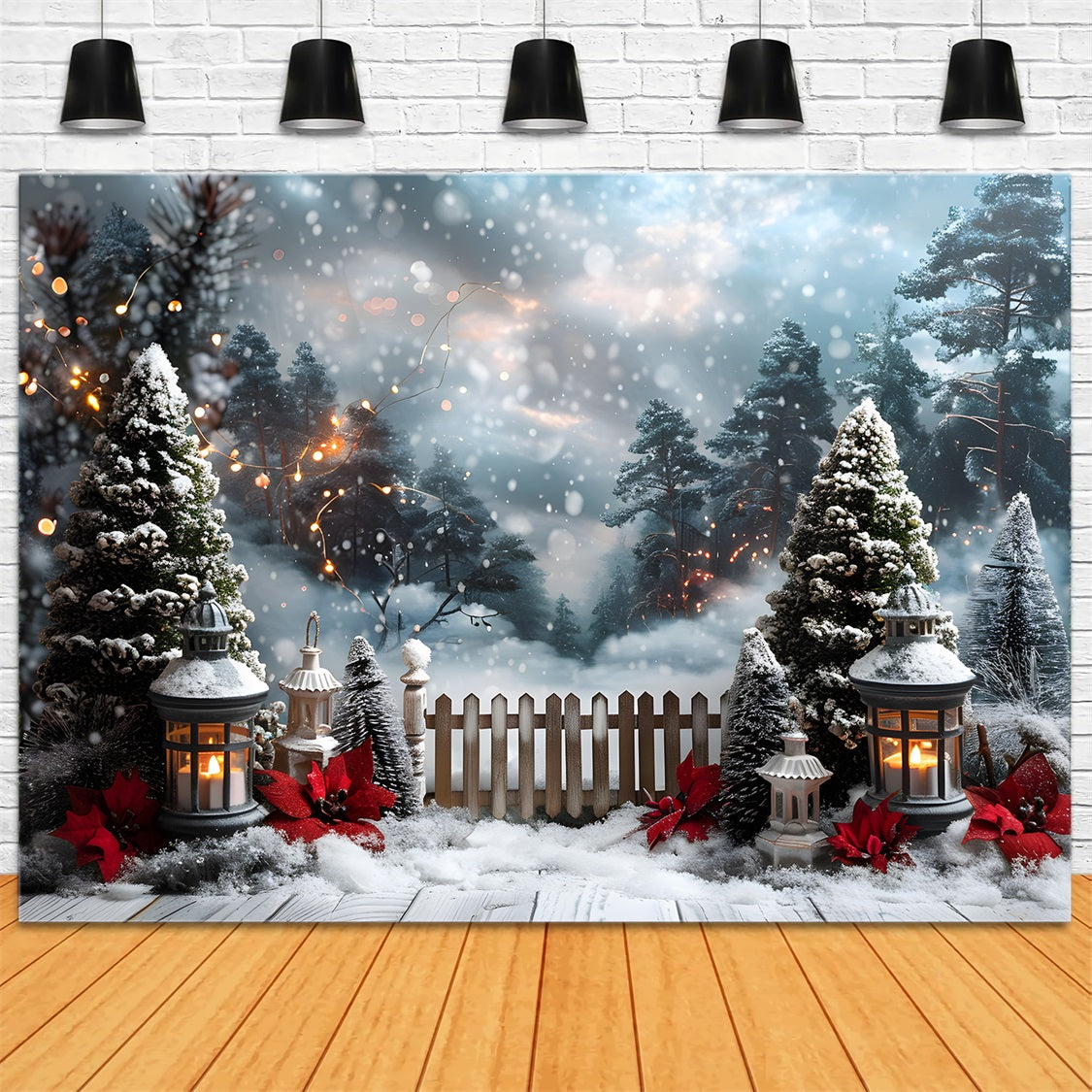 Christmas Lantern Lit Snowy Path Backdrop RR7-707