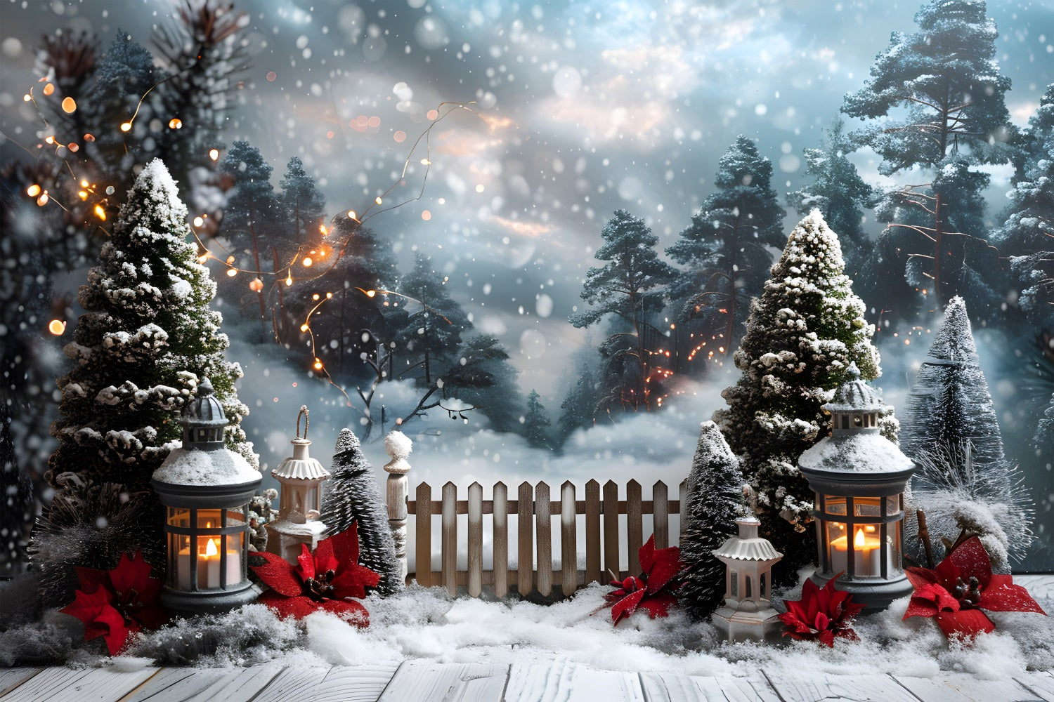 Christmas Lantern Lit Snowy Path Backdrop RR7-707