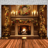 Christmas Glowing Wreath Fireplace Candles Backdrop RR7-712