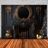 Black Wall Fireplace Christmas Tree Backdrop RR7-713