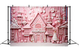 Pink Gingerbread Candy House Christmas Backdrop RR7-714