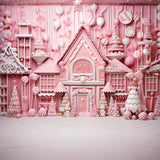 Pink Gingerbread Candy House Christmas Backdrop RR7-714