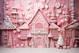 Pink Gingerbread Candy House Christmas Backdrop RR7-714