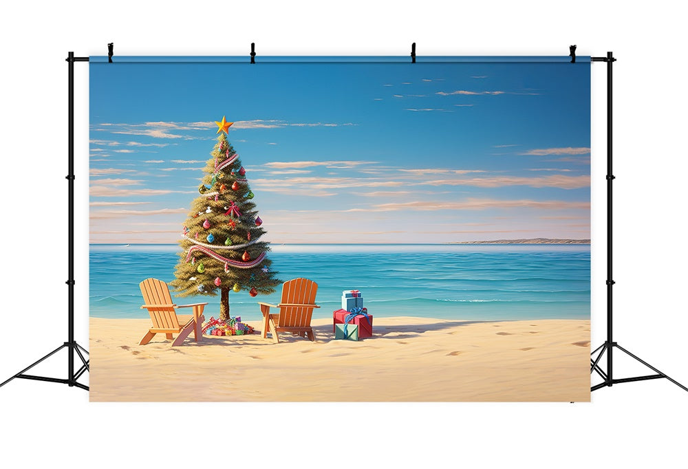 Christmas Tree Sea Beach Photography Backdrop RR7-716