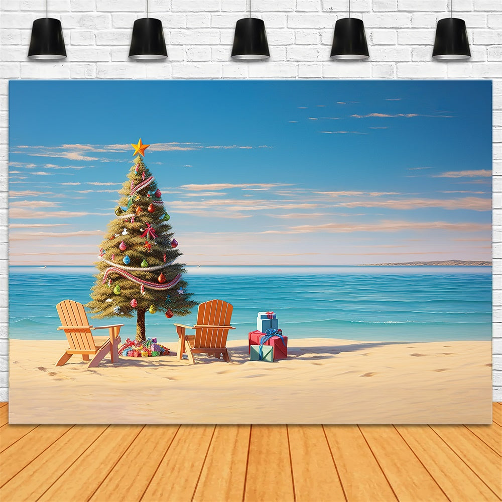 Christmas Tree Sea Beach Photography Backdrop RR7-716