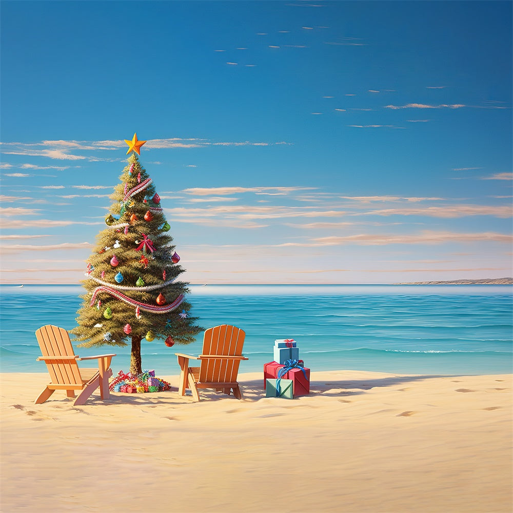 Christmas Tree Sea Beach Photography Backdrop RR7-716