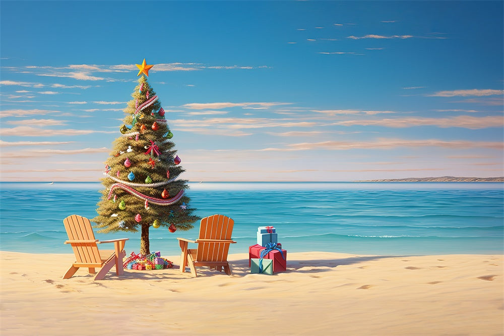 Christmas Tree Sea Beach Photography Backdrop RR7-716