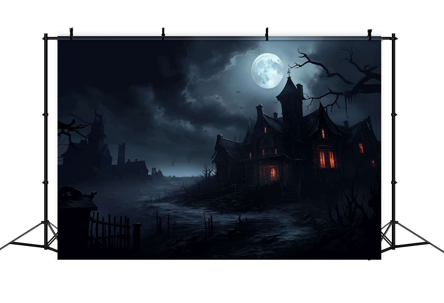 Halloween Moon Spooky House Photography Backdrop RR7-72